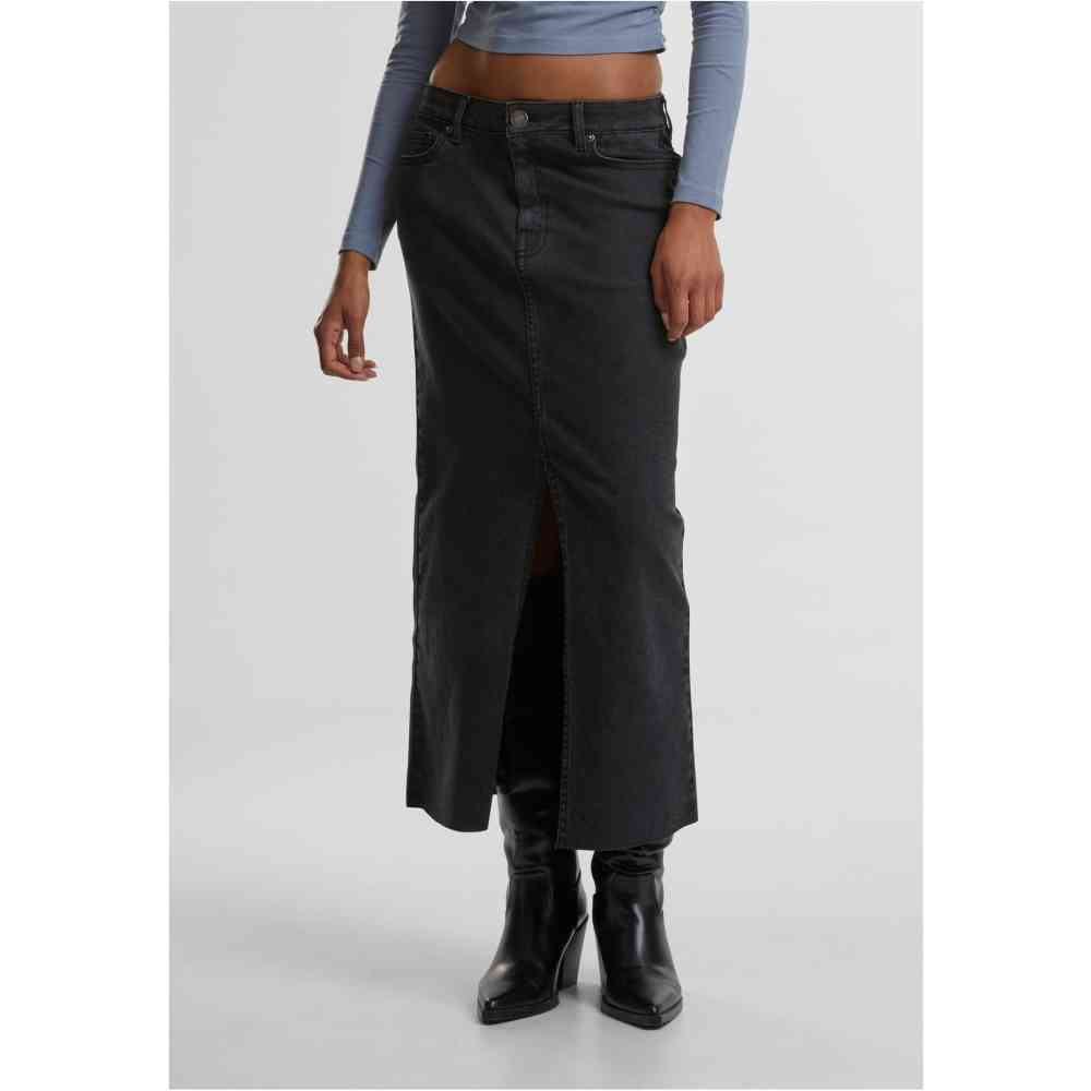 Urban Classics - High Slit Denim Lange rok - Zwart